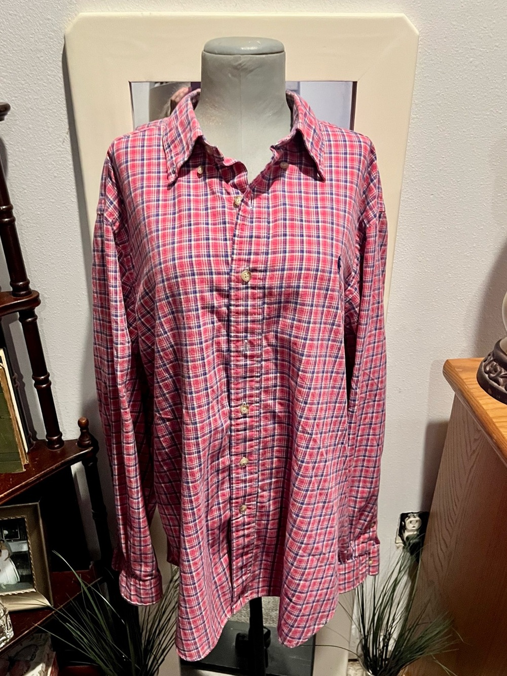 Vintage Ralph Lauren Classic Fit Cotton Plaid Button Down Shirt Size XL